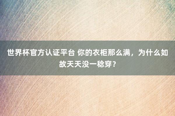 世界杯官方认证平台 你的衣柜那么满,为什么如故天天没一稔穿?