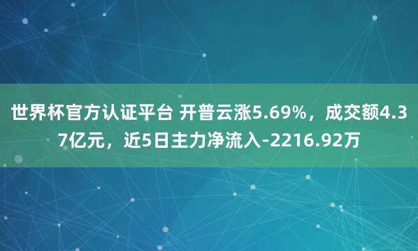世界杯官方认证平台 开普云涨5.69%,成交额4.37亿元,近5日主力净流入-2216.92万