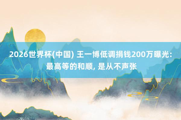 2026世界杯(中国) 王一博低调捐钱200万曝光: 最高等的和顺， 是从不声张
