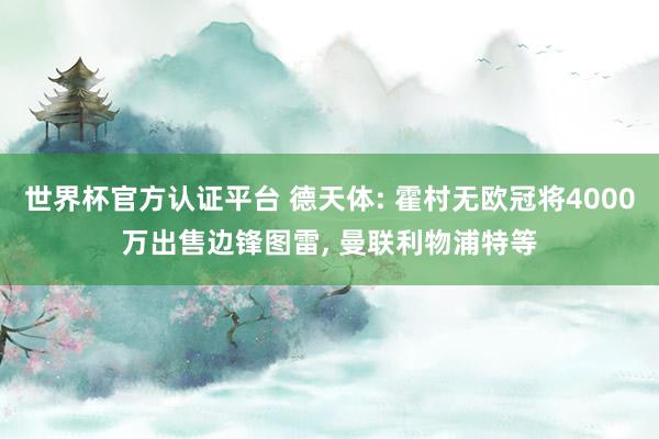 世界杯官方认证平台 德天体: 霍村无欧冠将4000万出售边锋图雷, 曼联利物浦特等