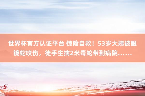 世界杯官方认证平台 惊险自救!53岁大姨被眼镜蛇咬伤,徒手生擒2米毒蛇带到病院……