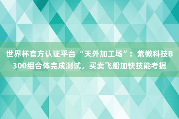 世界杯官方认证平台 “天外加工场”:紫微科技B300组合体完成测试,买卖飞船加快技能考据