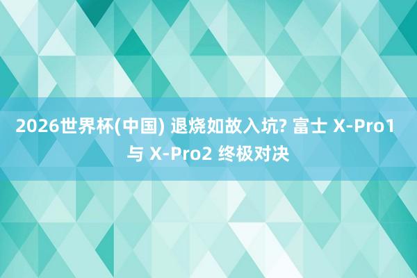 2026世界杯(中国) 退烧如故入坑? 富士 X-Pro1 与 X-Pro2 终极对决