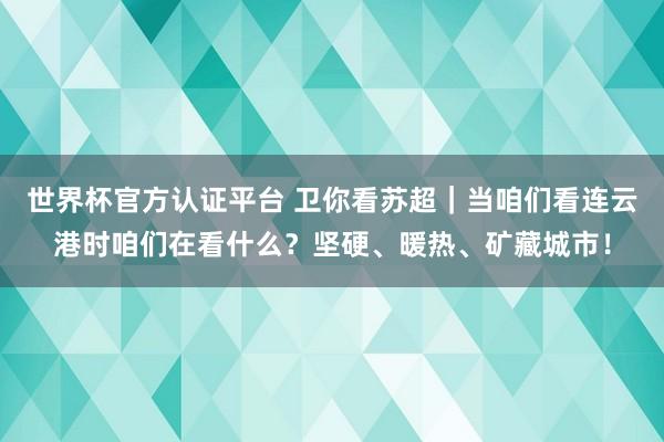 世界杯官方认证平台 卫你看苏超|当咱们看连云港时咱们在看什么?坚硬、暖热、矿藏城市!