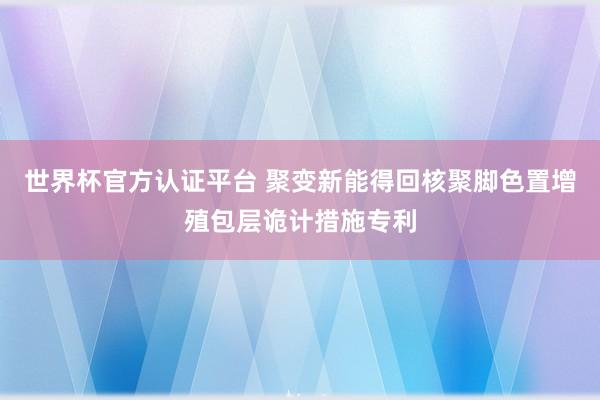 世界杯官方认证平台 聚变新能得回核聚脚色置增殖包层诡计措施专利
